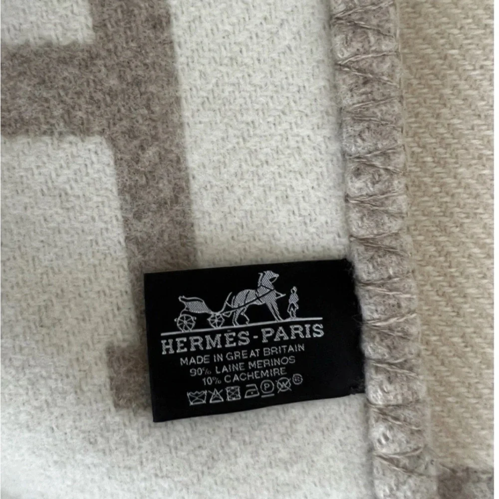 New Full set HERMÈS Wool Cashmere Coco Camomille Avalon Blanket w/ Receipt